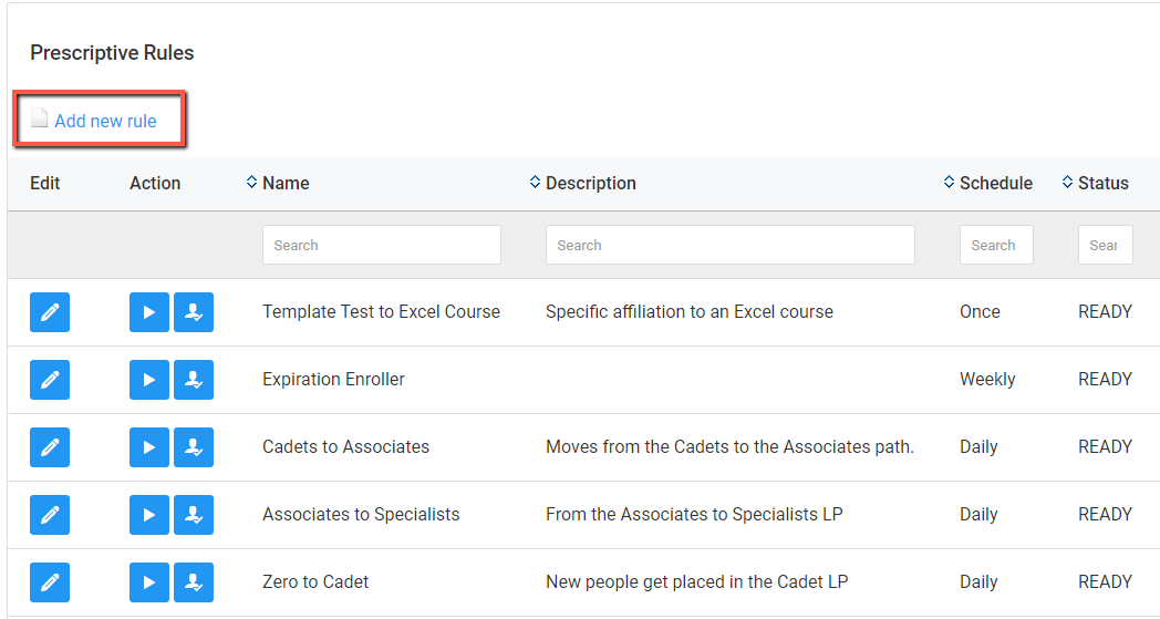 Screenshot of Adding New Prescriptive Rule