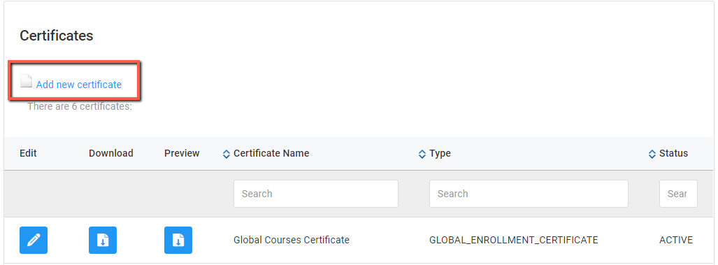 Screenshot of Uploading Certificates